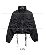 Sunlit strap shirring nylon zip-up jacket