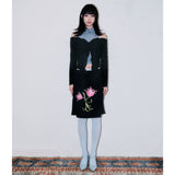 Ribbon-Twisted Top *Scarf Set [Black]