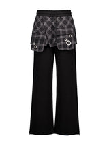 チェックレイヤードスウェットパンツ　ブラック