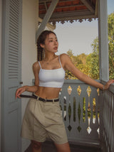 pintuck wide cotton half pants