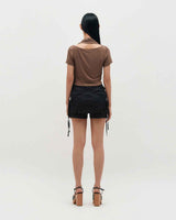 Ribbon Tied Mini Skirt Pants _ BLACK