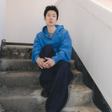 Garment dyed button hoodie / Pigment blue