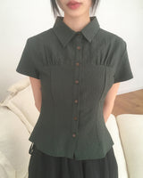 Deepen Embossing Linkle Collar Short-Sleeved Shirt