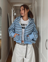 Sweety Stripe Crop Hood Zip-Up