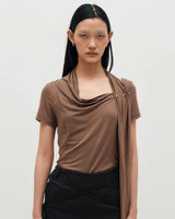 Cowl Neck Scarf T-Shirt _ BROWN