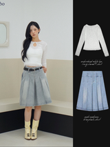midi medium blue pleats skirt