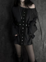cross stud loose fit long sleeve (2color)