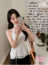 [SHOPPERMADE] シフォンレイヤードノースリーブブラウス + ネクタイセット