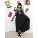 Printed ruffled check long-sleeved T-shirt