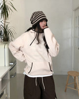 Striped Back Strap Wool Beanie