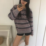 Warbing Stripe Button Collar Knitwear