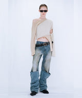 OVERLAP TUCK DENIM PANTS