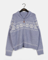 Rompo Snowflake Nordic Two-Way Collar Knit Zip-Up