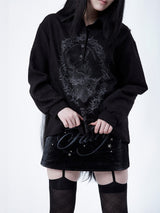 JACQUARD LEATHER COLLAR SHIRTS [BLACK]