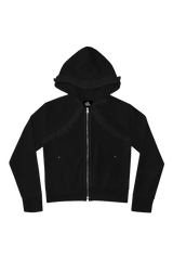 FRILL HOODED ZIP-UP (BLACK)