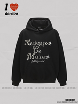 ルーズビーデッドレタリングロングスリーブフーデッドTシャツ