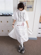 Loose pleated lace embroidered skirt