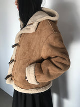 Femme Duffle Hooded Faux Shearling Jacket (2color)