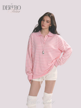 ピンクストライプルーズカラーTシャツ