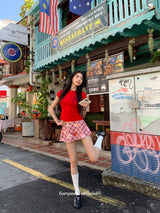 Check Floral Flare Mini Pants Skirt