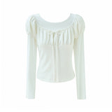 Lovely Contrast Shirring Point T-shirt 233103665