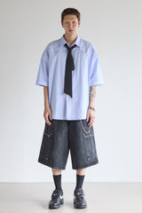 STRIPE STUD SHORT-SLEEVE SHIRT