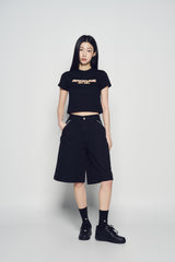 25SS フレームロゴショートクロップスリーブTシャツ ブラック