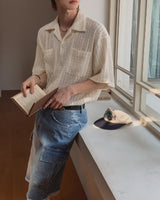 Wavy Open Collar Half Shirt