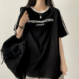 UN Lettering Track Line Oversized Fit Short Sleeve T-shirt