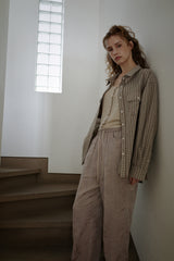 Seersucker check shirt, Brown