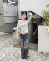 Lowrise grey washing boots cut pants