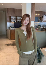 high-neck button bold ribbed loose fit knitwear