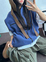 フリースレイヤードベストジップアップ💚💙🖤🧡4COLOR