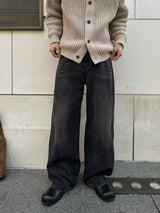 Jean Crack Washed Wide Denim