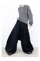 RELABEL (Dark Night Weave) デタッチャブルクロスフラップハイプレジャーラインストーンエンベリッシュメントカットアウトデザインカジュアルスウェットパンツ