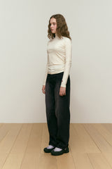 CHERRY BASIC HALF NECK T-SHIRT [IVORY]