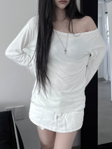 pin off-shoulder long sleeve T (2color)