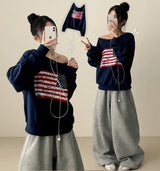Ture unbalanced off-shoulder American flag sweatshirt