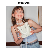 muvaオリジナル スクエア ジェニュインレザー バケットバッグ ウィメンズ ショルダーバッグ