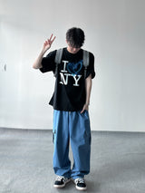 Color string wide cargo pants