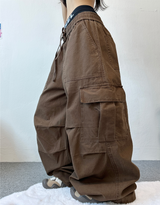 ウォッシュドパラシュートプリーツカーゴパンツ🖤🩶🤎🤍 - 4カラー