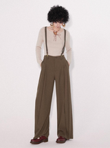 Hong Kong style pleated retro loose wide-leg overalls suit casual trousers
