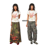 ニット花柄プリントスキニーハーフスリーブTシャツ