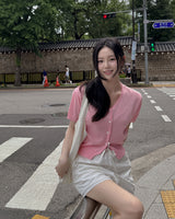 Ab linen short-sleeved cardigan