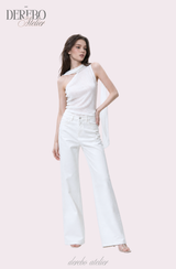 White Jane Scarf Unbalanced Blouse