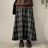 Vient Checkered Flare Banded Waist Long Skirt