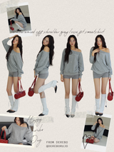 Unbalanced off-shoulder gray loose fit sweatshirt