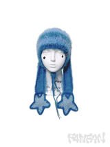  Extra-Long Floppy Bunny Ear Crochet Hat with Dangling Star Charms（blue/dark purple