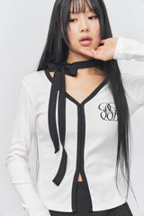 Logo Muffler V-neck Top White