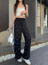 Lace ribbon banding wide pants